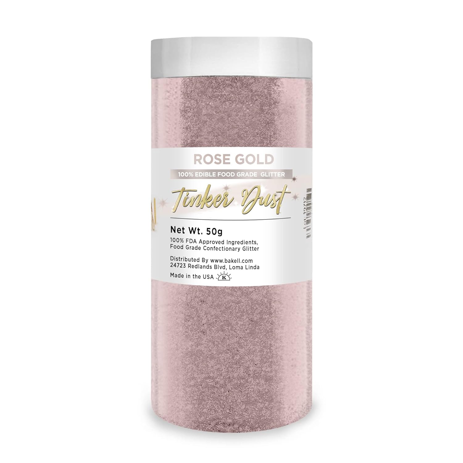 BAKELL Rose Gold Edible Glitter, 50 Grams | TINKER DUST Edible Glitter | KOSHER Certified | 100% Edible Glitter | Cakes, Cupcakes, Cake Pops, Drinks, Dessert Vegan Glitter & Dusts (50g, Rose Gold)