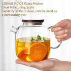 Glass Pitcher with Lid and Spout, 40OZ Glass Water Jug, Glass Carafe for Hot/Cold Water, 1200ml Glass Water Pitcher for Fridge, Glass Teapot, Large Iced Tea Pitcher for Homemade Beverage