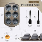 Silicone Muffin Pan Set, 6 Cups Cupcake Pan, With Metal Frame Nonstick Press to Easily Pop Out for Baking Homemade Muffins,Breads, Cupcakes, Egg Bites, BPA-Free Silicone (Grey, 6Cups)