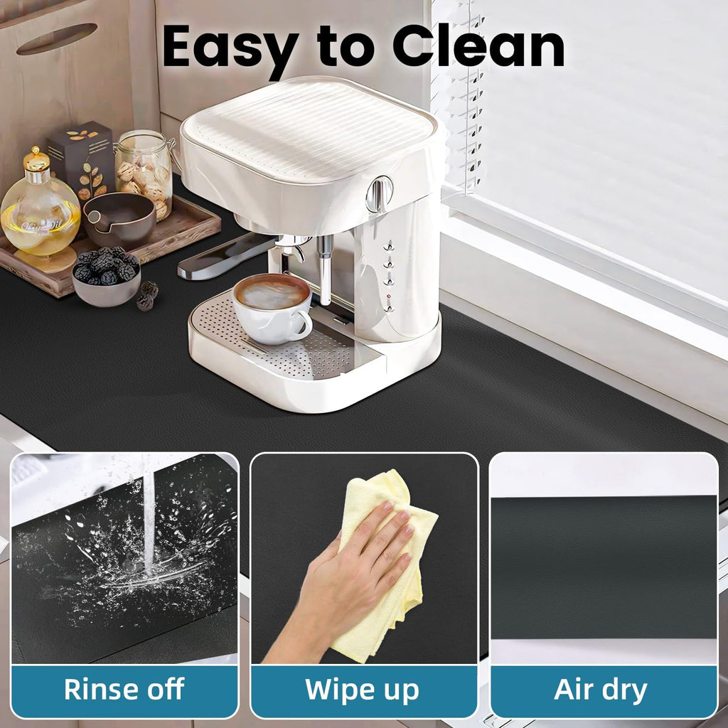 PoYang 31"x17" Coffee Mat X-Large, Coffee Bar Accessories for Countertop, Absorbent Dish Drying Mat, Anti-Slip and Hide Stain Pad for Espresso Machine, Espresso Maker and Kitchen Counter, Black