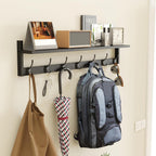 BAMEOS 35 Inch Wall Hooks With Shelf - Entryway Hanging Wood Coat Rack With 7 Dual Hooks for Bathroom, Living Room, Bedroom (Black)