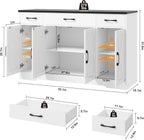 HOSTACK Buffet Sideboard Cabinet with Drawers, 55" Large Buffet Storage Cabinet with Shelves and Doors, Modern Farmhouse Coffee Bar Station Wood Kitchen Table for Kitchen, Dining Room, White/Black