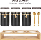 Yangbaga 304 Stainless Steel Coffee Canisters for Ground Coffee,3 x 63 OZ Coffee Container with Shelf Coffee Bean Storage, Food Storage Jar with Gold Airtight Locking Clamp and Spoon for Kitchen