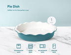 KooK Deep Dish Pie, Pecan Dessert Dish, Porcelain, Ceramic, Deep Dish Plate 10 Inch, Apple Pie, Ruffled Wave Edge, Reusable Round Pan, Oven and Dishwasher Safe, 44 Oz (Aqua)