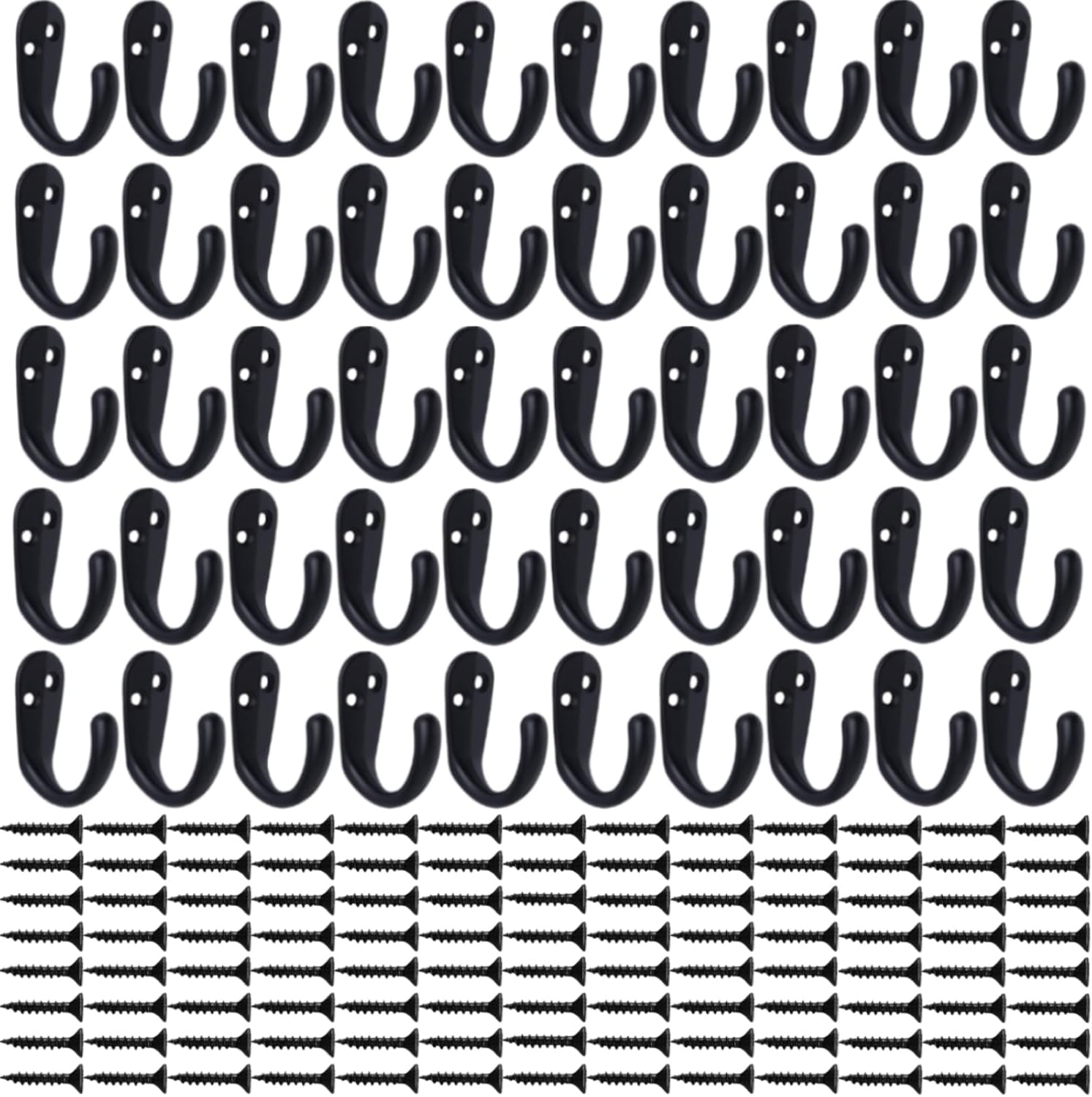 IBosins 50PCS Coat Hooks Wall Mounted Single Prong Robe Hook for Hanging Towel Hooks with 100 Screws for Cup, Mug, Bags, Hat, Cap, Scarf, Pet leashes
