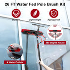 26ft Long Reach Solar Panel Cleaning Kit - Aluminum Extendable Water Fed Pole, 22in Wide Brush & Squeegee, Bendable Dusting Brush - Outdoor Window Washing Equipment Tool