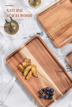 2 PCS Solid Acacia Wood Serving Trays Rectangular Wooden Serving Platters Natural Wooden Boards for Bar Coffee Party 13.5 * 9.5 inch (13.5 * 9.5)