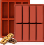 Granola Bar Molds, 8 Cavity Rectangle Granola Bar Silicone Mold for Energy Bars, Cereal, Protein, Brownie, Chocolate & Candy Molds(2 Pcs)
