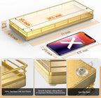 Bathroom Tray for Counter, Oak Wooden 11.2" L Decorative Vanity Tray for Dresser Tops, Kitchen Countertop Organizer, Gold Brushing