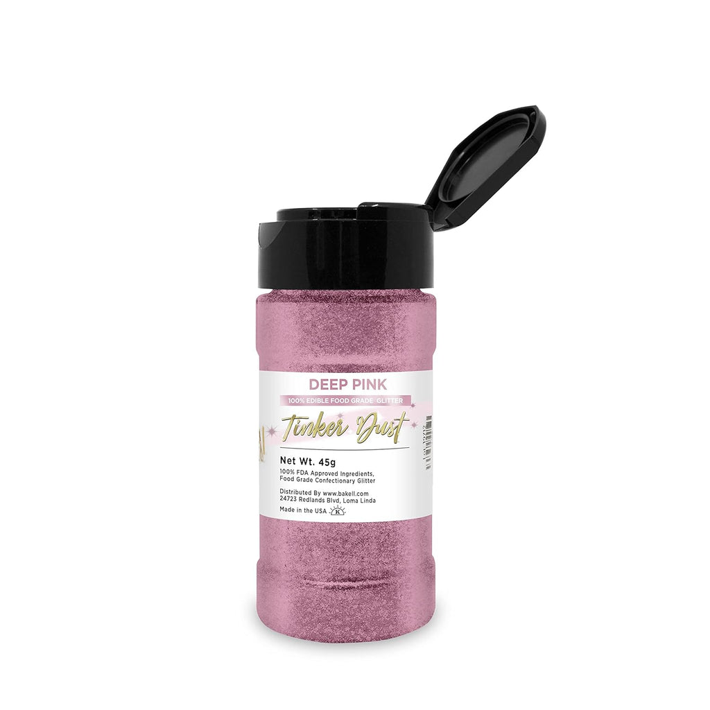BAKELL Deep Pink Edible Glitter, 45 Grams | TINKER DUST Edible Glitter | KOSHER Certified | 100% Edible Glitter | Cakes, Cupcakes, Cake Pops, Drinks, Dessert Vegan Glitter & Dusts (45g Shaker, Deep Pink)