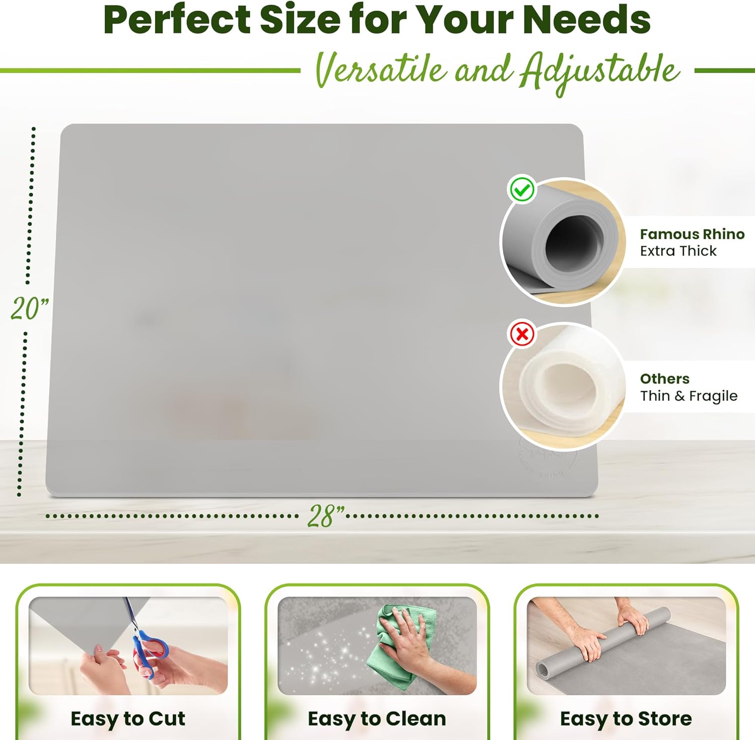 Large Silicone Mat 28" x 20" Thick Heat Resistant, Kitchen Counter Mat Waterproof - Coffee Machine, Glass Top Stove Cover Countertop Protector for Air Fryer, Baking (Semi-Translucent)