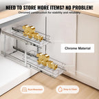 VEVOR Pull Out Cabinet Organizer, 8.5"W x 21"D Heavy Duty Slide Out Pantry Shelves, Chrome-Plated Steel Roll Out Drawers, Sliding Drawer Storage for Home, Inside Kitchen Cabinet, Bathroom, Under Sink