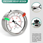 -30inHG-0PSI Stainless Steel Liquid Filled Pressure Gauge, 2.5" Dial Size, 1/8" NPT Back Mount, for Tube, Water Pump, Gas, Liquid, Pressure Test (with Range Mark Pointer)