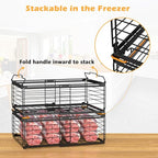 NADAMOO Freezer Organizer Bins, 3 Packs Large Expandable Stackable Chest Freezer Containers with Handle, Metal Adjustable Storage Baskets for Fridge, Deep Freezer, Cabinet, Kitchen, Pantry - Black