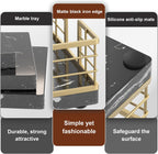 Wican Marble Guest Towel Holder Tray for Bathroom, Napkins Holder for Powder Room Dinning Table Wooden Basket for Disposable Paper Hand Towels Gold and Marble Black