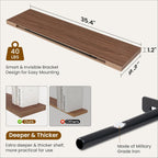 36 Inch Floating Shelves, 9.3 Inch Deep Rustic Wall Shelves - Extra Deeper Wall Mounted Storage Shelves for Bathroom, Kitchen, Living Room (Walnut, Set of 2)