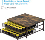 Coffee Pod Holder For Counter, Coffee Pod Drawer for Keurig Pod Storage Drawer Holder, 72 Capacity Pods Storage Organizer for Keurig Pod Storage with Sliding Baskets for Coffee Station, Brown