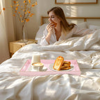 MAONAME Pink Serving Tray with Handles, Modern Decorative Tray for Coffee Table, Plastic Rectangular Tray for Ottoman, Bathroom, Decor, 15.8” x 10.2” x1.4