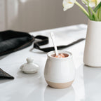 famiware Milkyway Sugar Bowl with Lid and Spoon, 10oz Ceramic Sugar Jar/Pot/Dispenser for Salt, Condiments, Spice, Seasonings, Sugar Container for Coffee Bar, Home, Kitchen, and Countertop, White