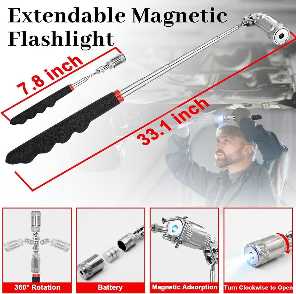 17Pcs Mechanic Hook and Pick Tool Set & Car Trim Removal Kit with Fastener Clip Pliers,Rivet Puller,Magnetic Pickup,Gasket Scraper,Non-Scratch Plastic Pry Tools for Automotive Repair-Red