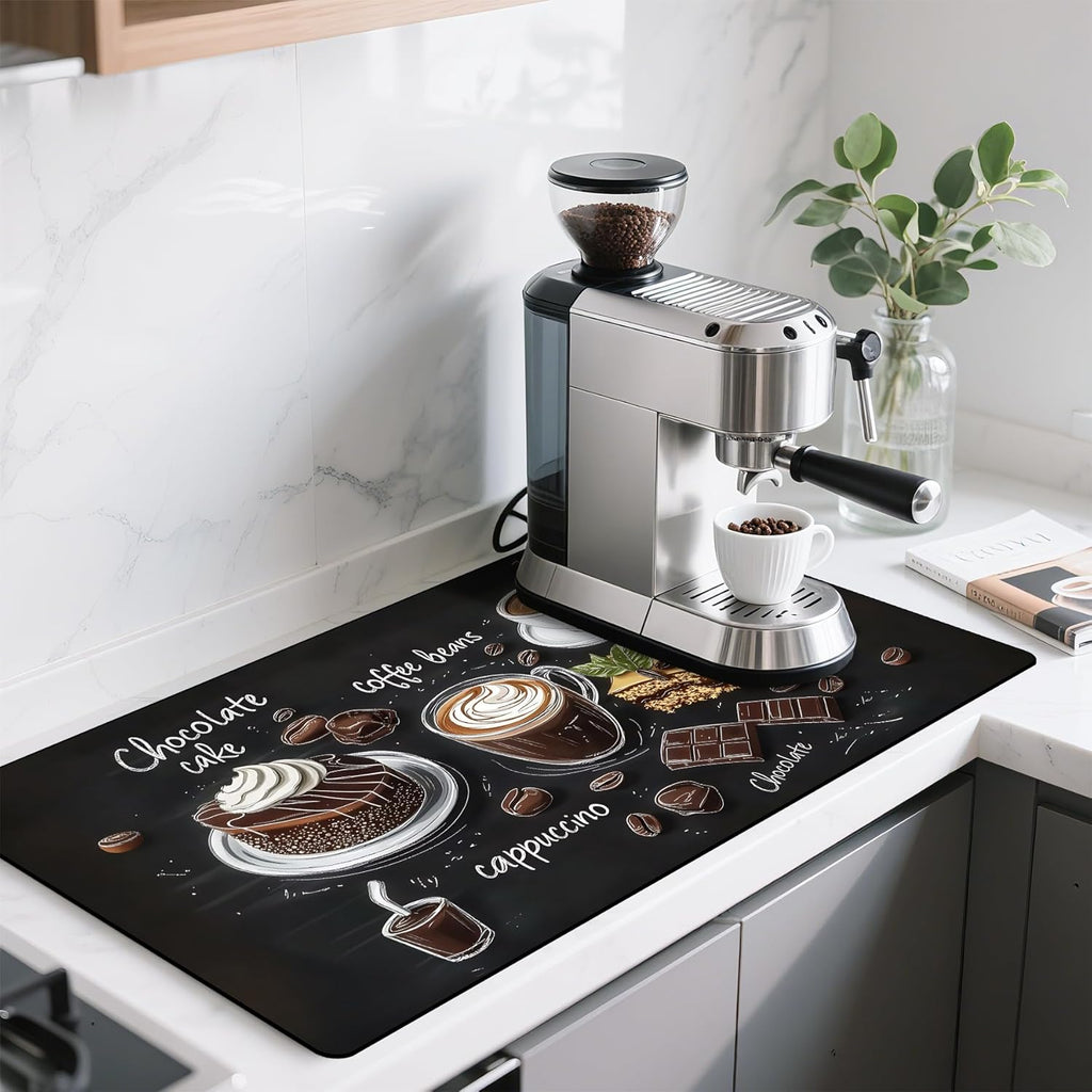 17"x 32" Coffee Bar Mat, Coffee Chocolate Absorbent Dish Drying Mat Cuttable Hide Stain Draining Table Pad for Kitchen Counter, Coffee Bar Accessories