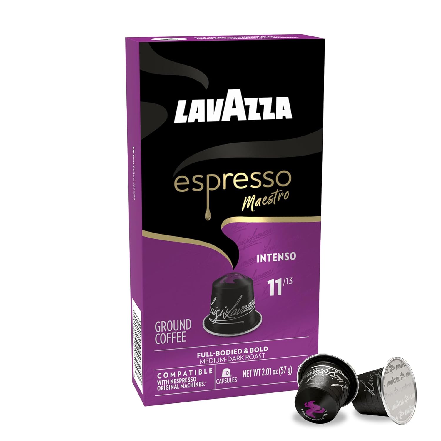 Lavazza Espresso Maestro Intenso Aluminum Capsules Compatible with Nespresso* Original Machines, Medium-Dark Espresso Roast, Arabica and Robusta (60 Capsules)