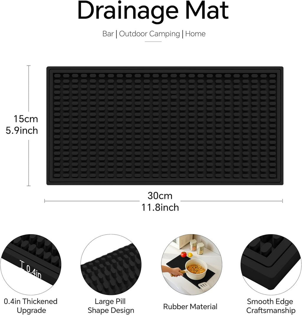 2 Pack Bar Mat, Drying Mat Household Bar Tools,Black Cocktail Bar Mat 5.9''X12''，Suitable for Bar, Outdoor Camping, Home Bar Bar Mat