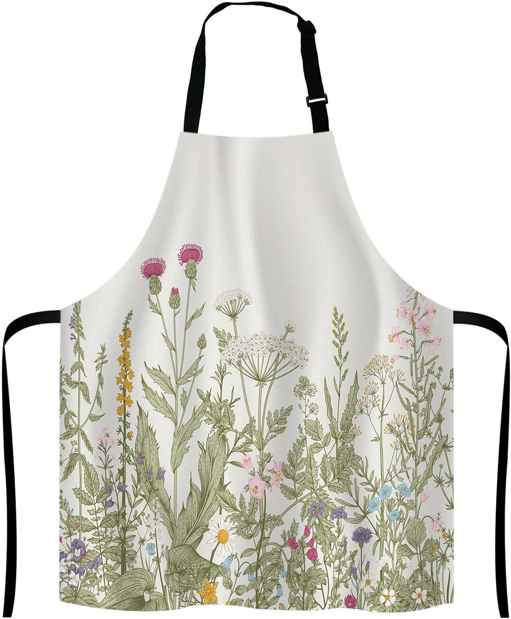 Herbs and Wild Flowers Bib Apron with Adjustable Neck for Men Women,Suitable for Home Kitchen Cooking Waitress Chef Grill Bistro Baking BBQ Cobbler Apron