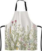 Herbs and Wild Flowers Bib Apron with Adjustable Neck for Men Women,Suitable for Home Kitchen Cooking Waitress Chef Grill Bistro Baking BBQ Cobbler Apron