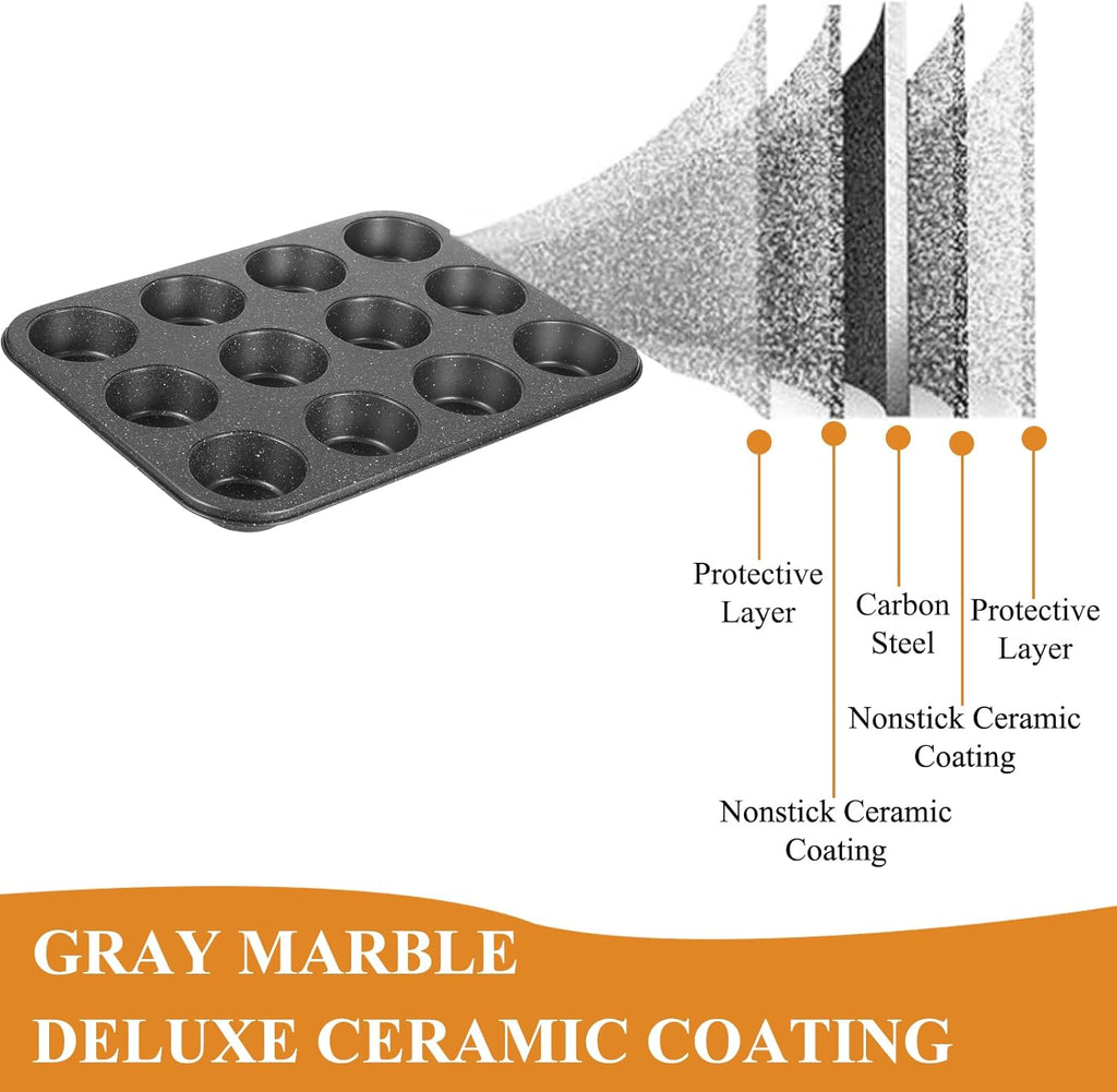 Muffin Cupcake Pan - Nonstick 12-Cup Tin for Baking Cheesecake, Toast Oven Supplies, Non-Stick Tray