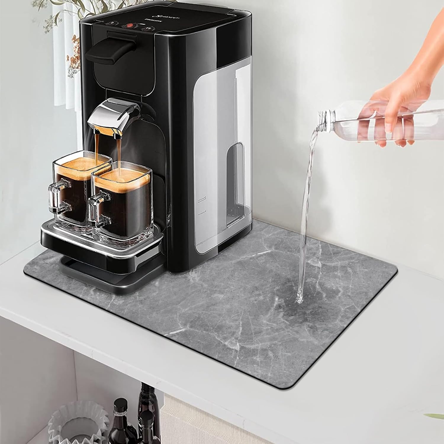 Golener Coffee Maker Mat for Countertops, 19" x 13" Dripper Pad, Absorbent Washable Reversible Microfiber Dish Drying Mat, Kitchen Accessories, Under Small Appliance Mat