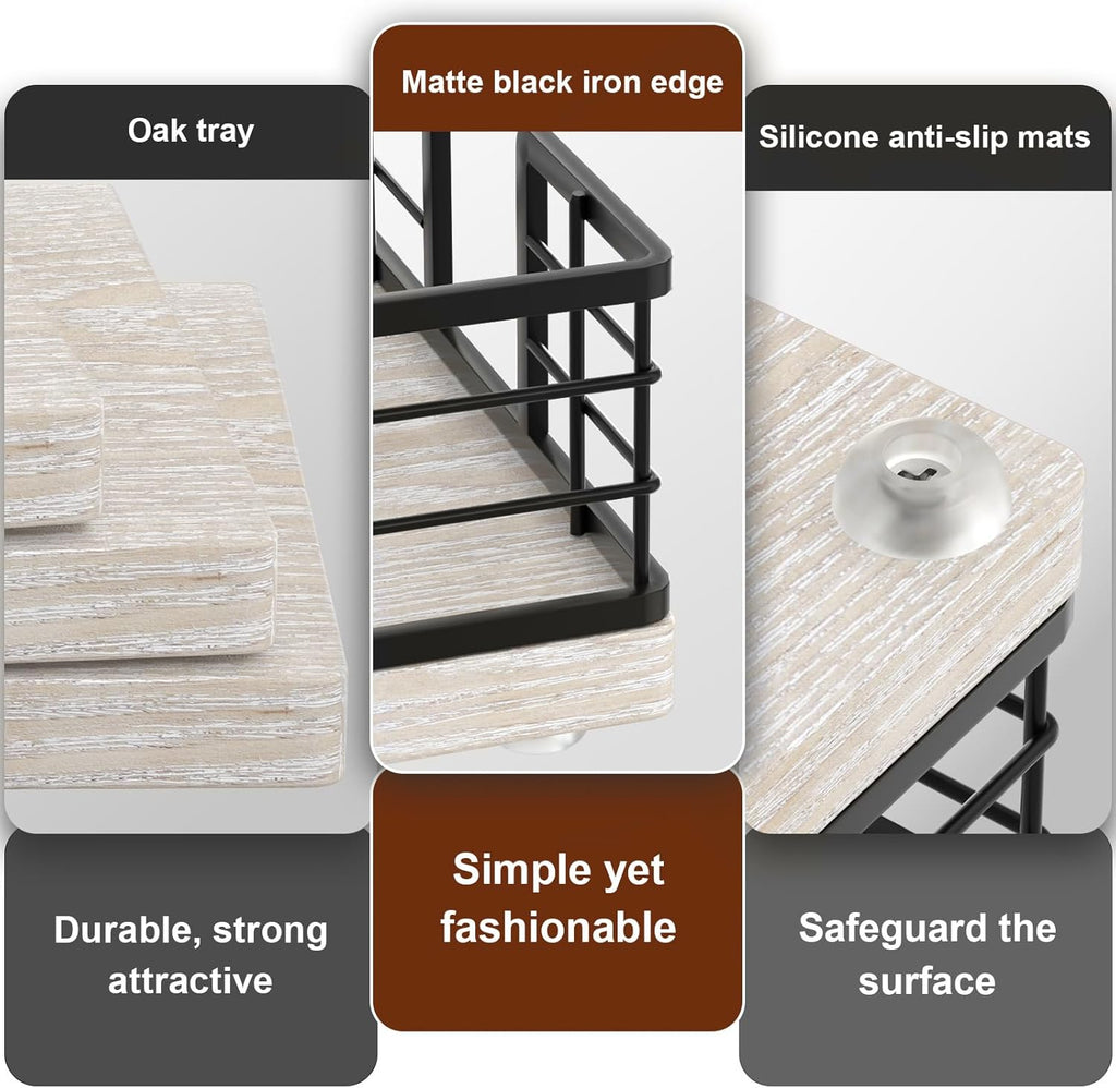 Wican Guest Towel Holder Tray for Bathroom, Ash and Iron Napkins Holder for Powder Room Dinning Table Wooden Basket for Disposable Paper Hand Towels Black and Ash Whitewashed