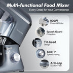 Aucma Stand Mixer, 900W 8QT Large Kitchen Mixer, Kitchen Electric Mixers with Dough Hook, Wire Whip & Beater (Gray, 8QT)