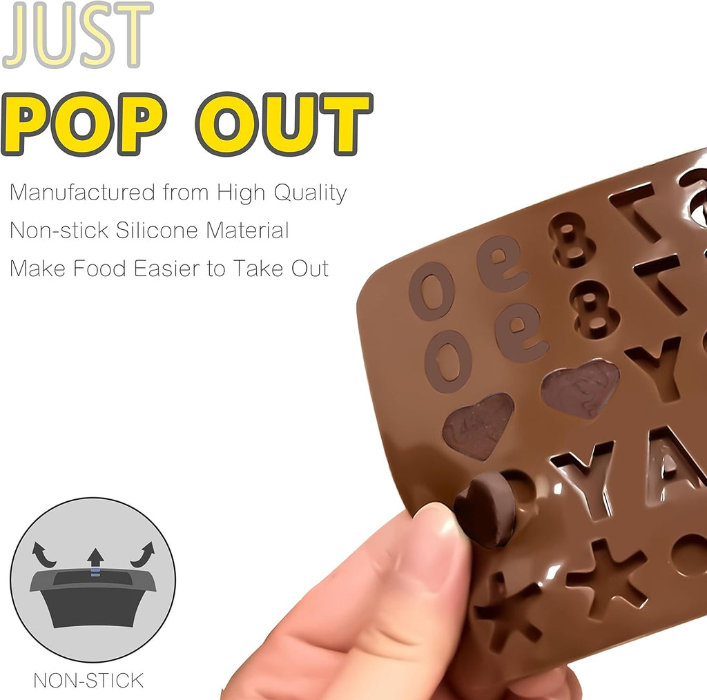 Anaeat Silicone Letter and Number Chocolate Molds, 2 Pack Alphabets & Numbers Candy Baking Mold with Happy Birthday Cake Decorations Symbols - for DIY Chocolates, Candies or Fondant