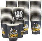 Smygoods Disposable Coffee Cups, To Go Paper Hot Cups, Coffee O'Clock Design (12 OZ, 100 Count) For Hot Beverages, Coffee, Tea, Espresso, Cocoa - Vasos Para Cafe