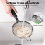 U-Taste Medium Fine Mesh Strainer: 18/8 Stainless Steel 4.73in 30 Mesh Kitchen Food Sieve with Sturdy Riveted Silicone Handle, Heavy Duty Deep Handheld Metal Colander for Rice, Quinoa, Flour (Black)