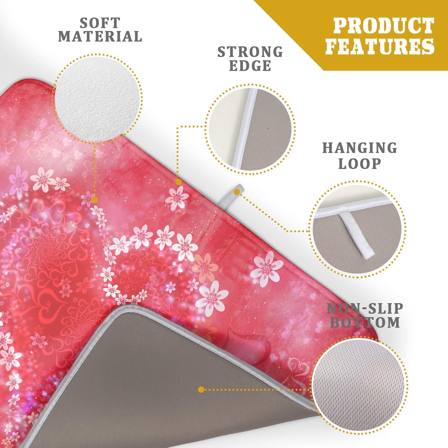 Valentines Day Dish Drying Mat for Kitchen Counter Red Heart Flower Decor Drying Mat 18 x 24 Inch with Absorbent Reversible Microfiber Dish Drying Pad Dish Rack Drainer Mat for Coffee Bar