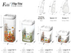 Felli Flip Tite Food Storage Container with Scoop & Lid 5" LARGE Airtight Ring Top, Acrylic Canister Jar for Sugar Flour Baking Powder Protein Rice Pasta Kitchen Organizer Gift Set (10pk, Variety)