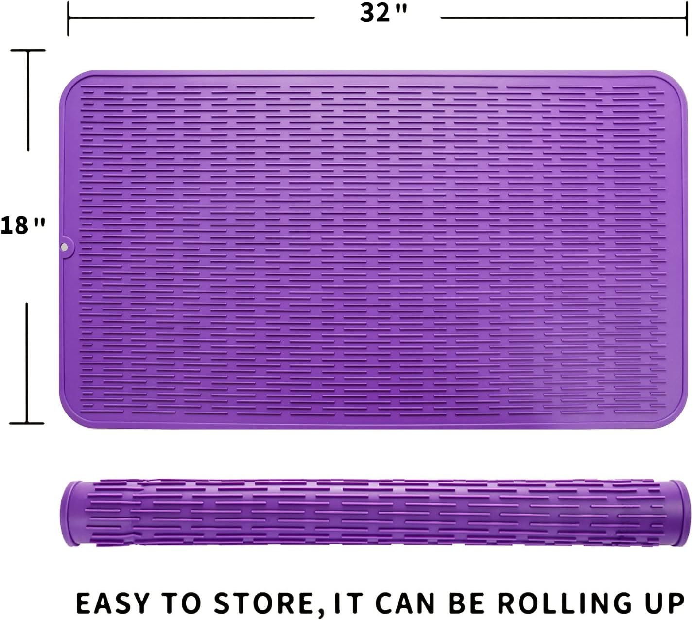 Silicone Dish Drying Mat for Multiple Usage,Easy clean,Eco-friendly,Heat-resistant Silicone Mat for Kitchen Counter or Sink,Refrigerator or Drawer Liner Purple 4XL 32 inches x 18 inches