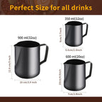 Milk Frothing Pitcher, Stainless Steel Espresso Steaming Pitcher 320Z/900ML Coffee Milk Frother Cup with Decorating Art Pen for Espresso Machine, Milk Frother, Latte Art Black