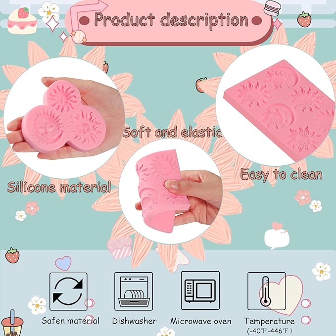 Sun and Moon Face Cake Decoration Fondant Mold 3 Pcs, Greek Mythology Various Chocolate Silicone Molds, for Candy, Biscuits, Mousse, Kitchen Baking, Cupcake Toppers, Modeling Clay, Plaster