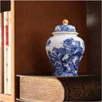 7 inches dragon Ginger Jar - blue white Ceramic Decorative with Lid flower vase， chinoiserie gift Enamel jars for Home/Kitchen/Dining/living room/shelf decor/Tea Storage