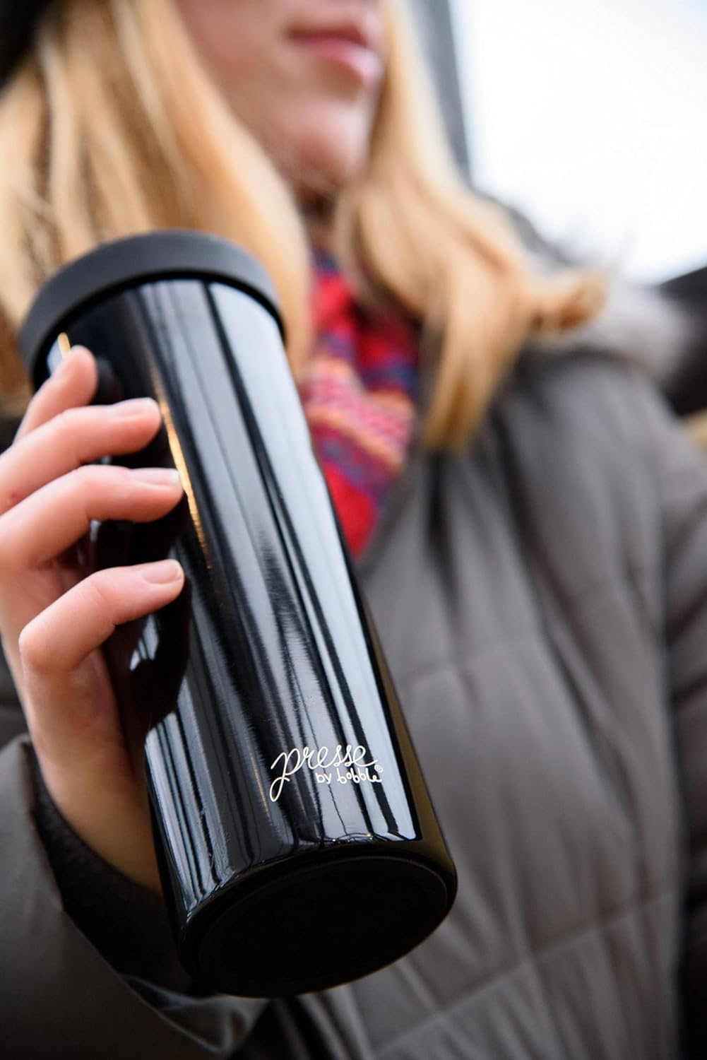 bobble French Coffee Presse, On-The-Go use, Quick Brew, Slim Design, Triple Wall Insulation, 14 oz (Blue)