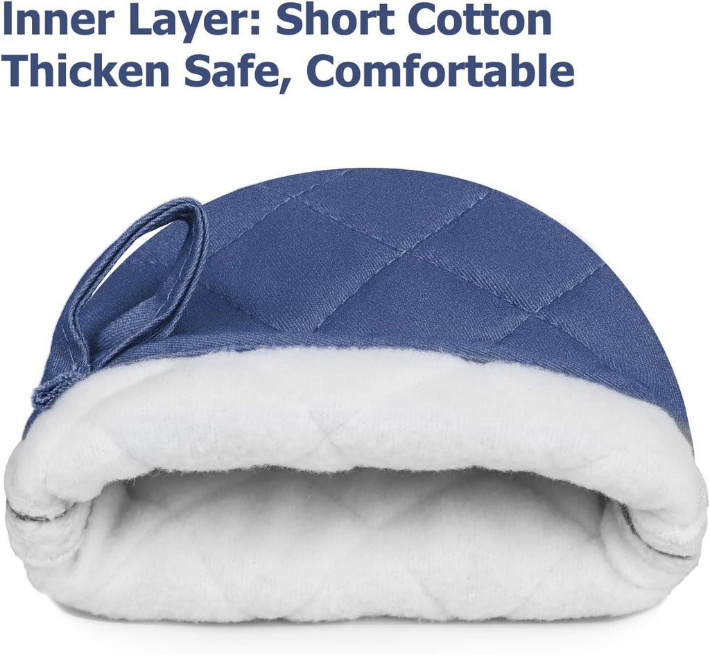 1 Pair Short Oven Mitts, Heat Resistant Silicone Kitchen Mini Oven Mitts for 500 Degrees, Non-Slip Grip Surfaces and Hanging Loop Gloves, Baking Grilling Barbecue Microwave Machine Washable