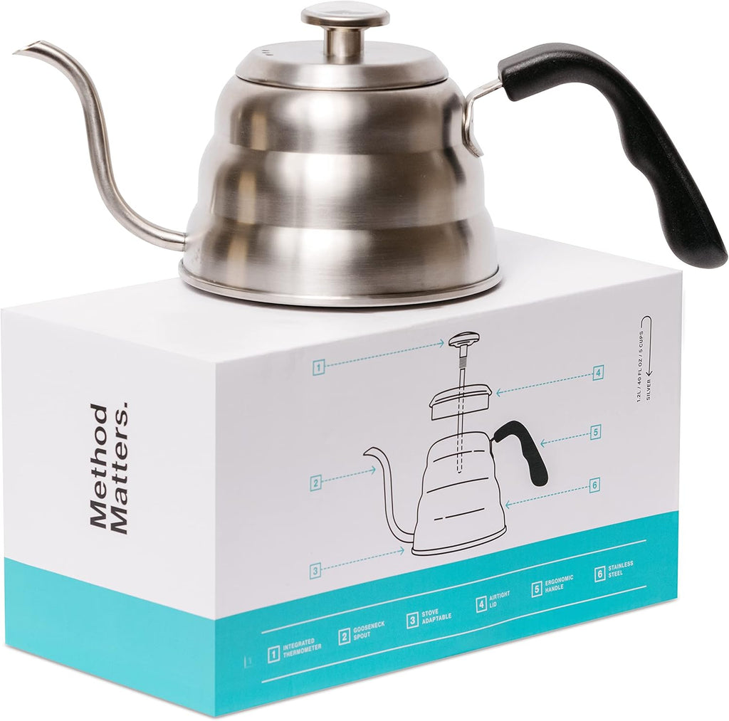 Barista Warrior Pour Over Coffee Kettle with Thermometer for Exact Temperature – Gooseneck Kettle for Pour Over Coffee and Tea, Stainless Steel for All Stovetops (1.0 Liter, 34 fl oz)