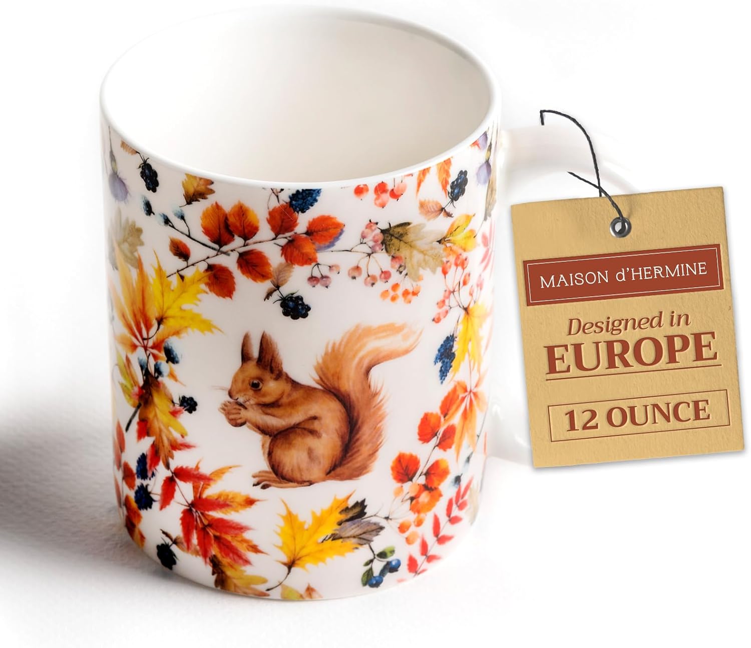 Maison d' Hermine Coffee Mug with Handles Fine Bone China Mugs Pack of One Tea Cups for Hot Beverages Cappuccino Latte Home Restaurant Office Perfect for Gift (Sous-Bois - Foret, 12 Ounce)