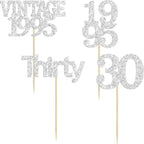 Gyufise 24Pcs Happy 30th Birthday Cupcake Toppers Glitter Thirty 30 Fabulous Vintage 1995 Cupcake Picks for 30th Birthday Wedding Anniversary Party Cake Decorations Supplies Silver
