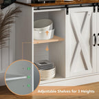 4ever2buy Farmhouse Coffee Bar Cabinet with 2 Glass Doors, 72'' White Bar Cabinet with Sliding Barn Door, Tall Wine Bar with 9 Racks, Coffee Bar Hutch with Storage for Living Room