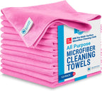 MW Pro Microfiber Cleaning Cloth | Pink | 12 Pack | 16” x 16” | All Purpose Microfiber Towels - Clean, Dust, Polish, Scrub, Absorbent
