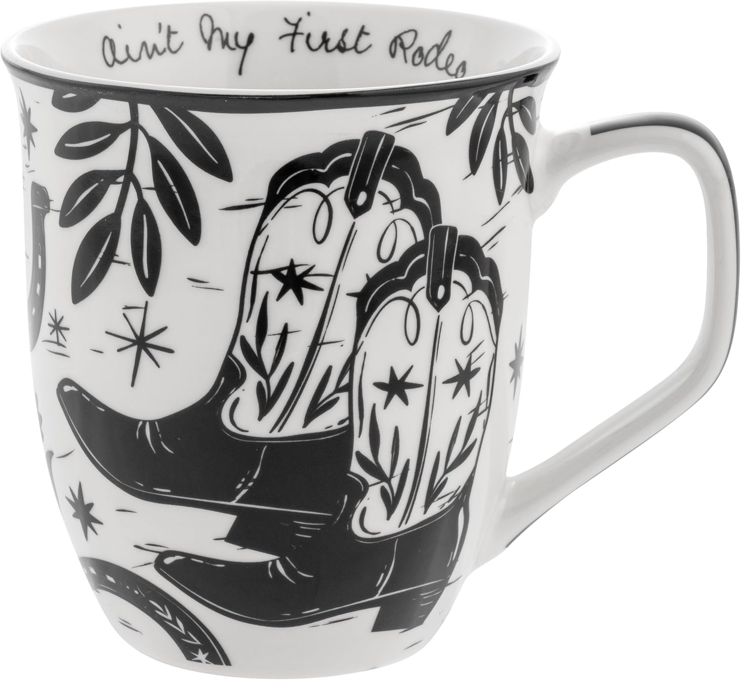 Karma Gifts 14 oz Black and White Boho Mug Western - Cute Coffee and Tea Mug - Ceramic Coffee Mugs for Women and Men